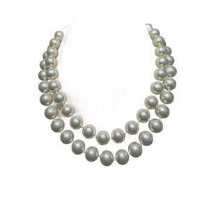 SIGNED CAROL LEE 925 HUGE 10 MM. IRIDESCENT LUSTRE GLASS PEARL KNOTTED NECKLACE